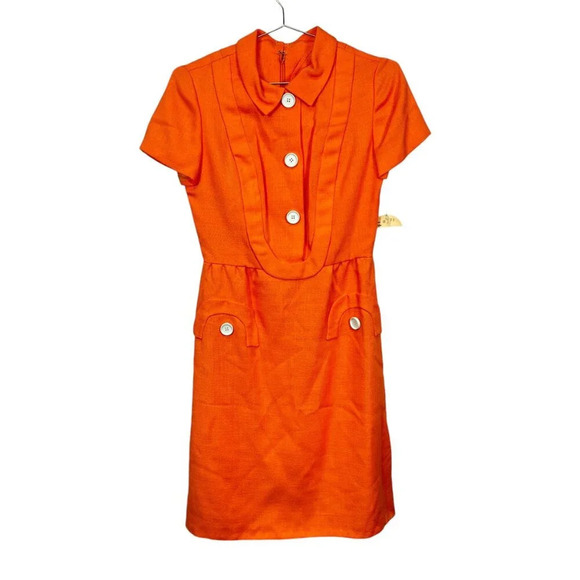 Vintage Deadstock Orange A line Collared Dress 12 - Picture 2 of 6